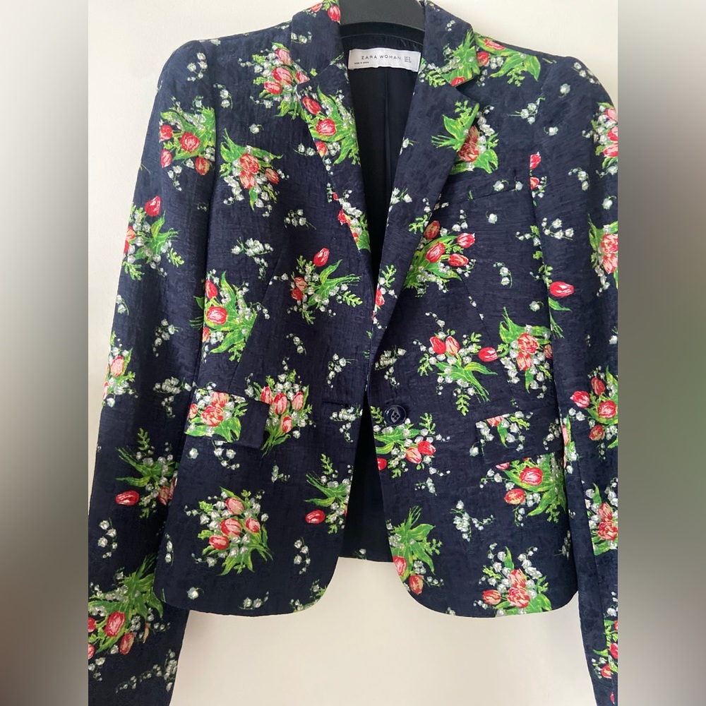 Zara print navy blazer